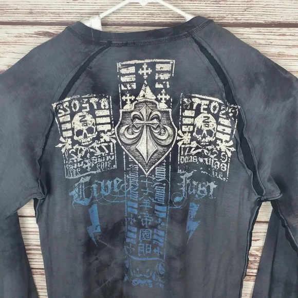 Affliction Live Fast Mens Large Gray Long Sleeve Shirt Top - Picture 5 of 8